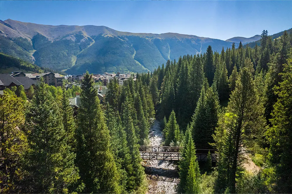 aerieal view of the ten mile creek and the sky chutes in the background
